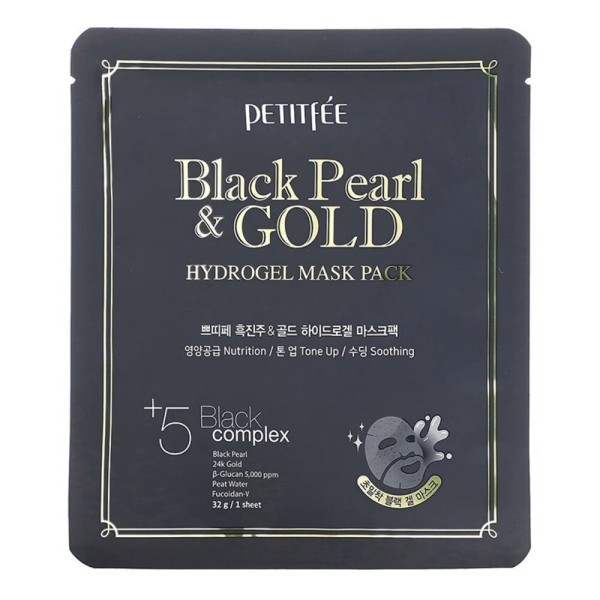 Petitfee Black Pearl & Gold Hydrogel Mask Pack hidrogelio veido kaukė