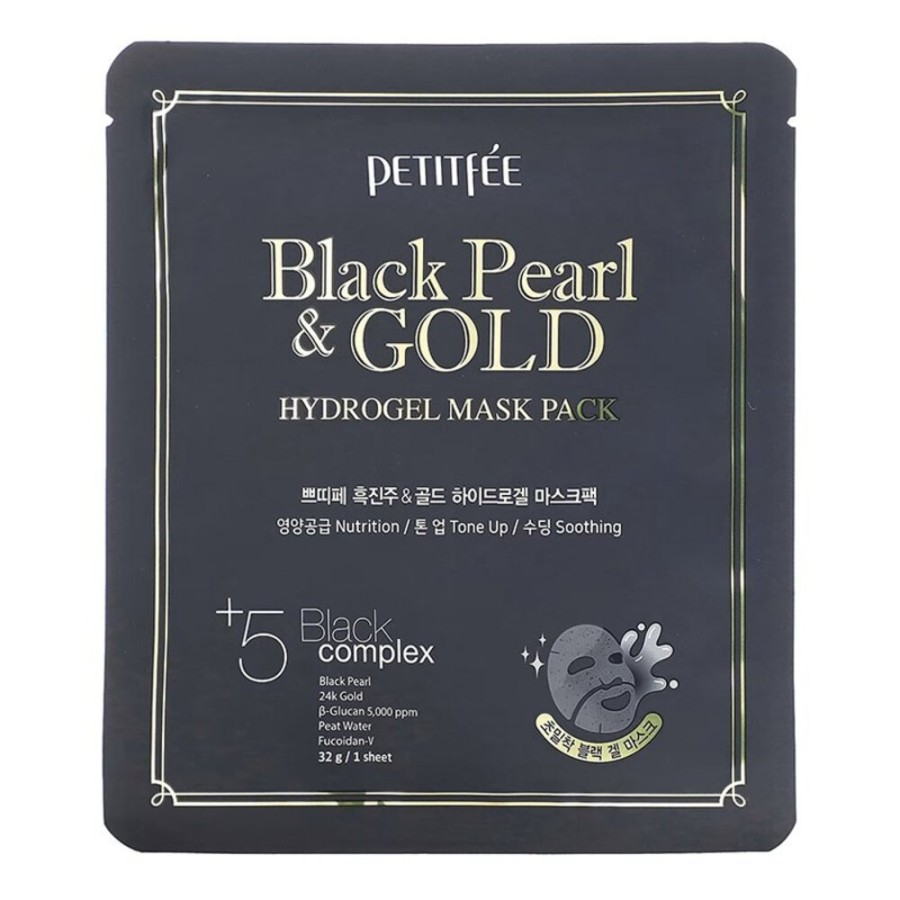Petitfee Black Pearl & Gold Hydrogel Mask Pack hidrogelio veido kaukė